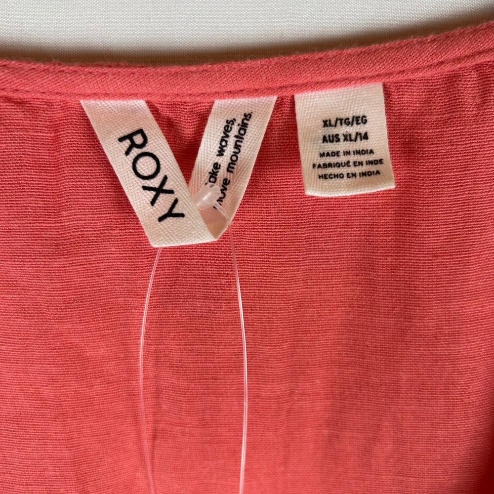 NWT Roxy Women's XL Sweeter Than This Button Up Tie Front Ruffle Sleeve Top - Picture 3 of 15
